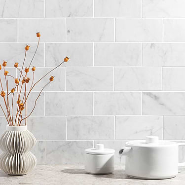 Carrara White 3X6 Polished Marble Subway Tile - Sample