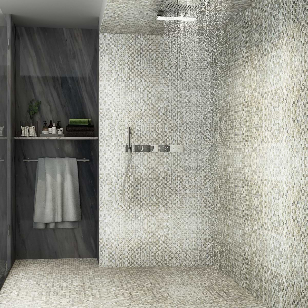 Flicker Mist White 1/4" x 1" Polished Glass Mosaic Tile