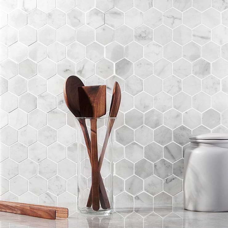Buy Carrara 2 inch Hexagon Polished Marble Mosaic Tile