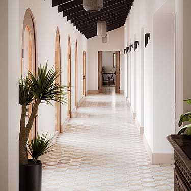 Parma White Polished Star and Cotto Brown Matte Cross 6" Terracotta Look Terracotta Porcelain Tile