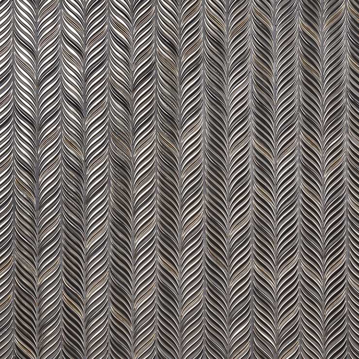 Nabi Alula Metallic Gunmetal Gray Chevron Matte Glass Mosaic Tile