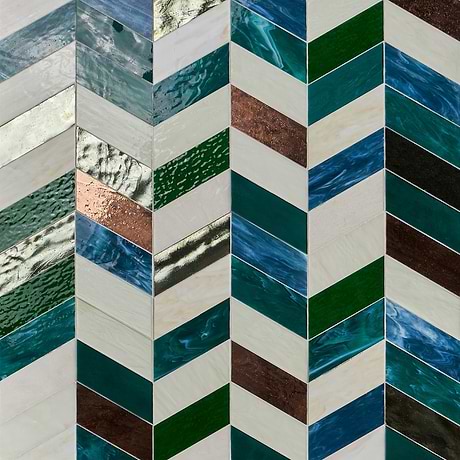 Meta Vermont Jade Green 2x5 Chevron Glossy Glass Mosaic by Elizabeth Sutton