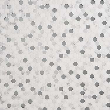Reflection White 1" Penny Round Marble & Glass Mosaic - Sample