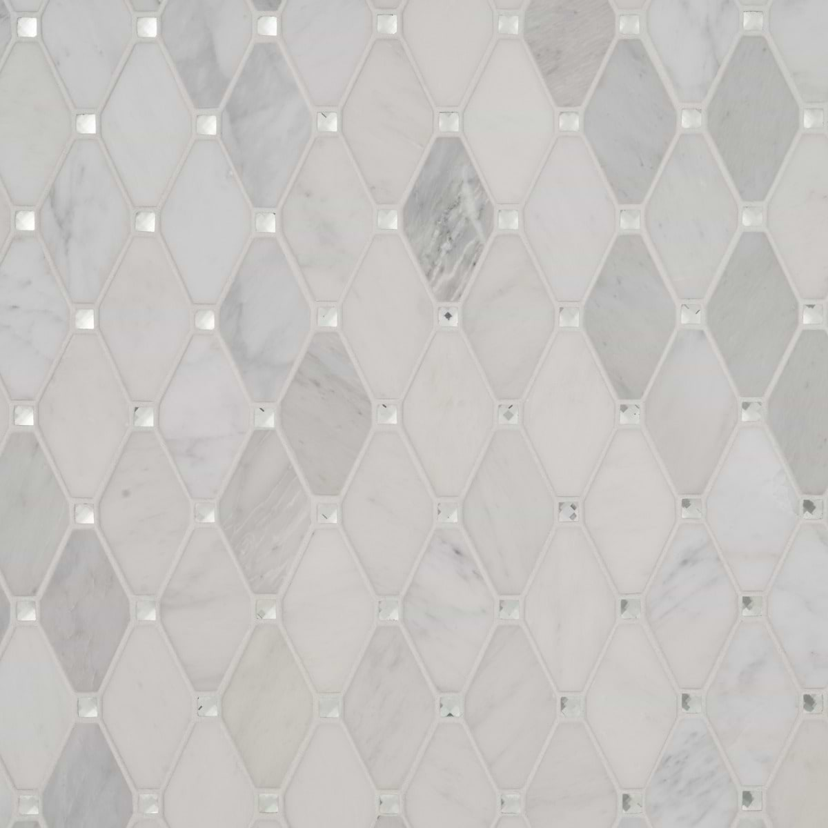 Reflection White Asian Statuary 3x5 Diamond & Mirror Polished Marble & Glass Mosaic Tile