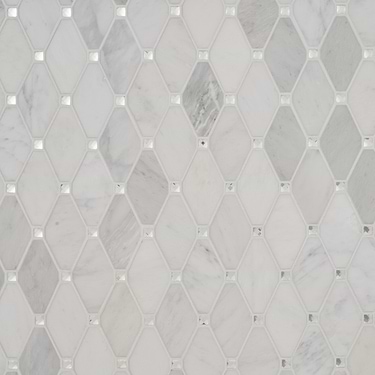 Reflection White Asian Statuary 3x5 Diamond & Mirror Marble & Glass Mosaic - Sample
