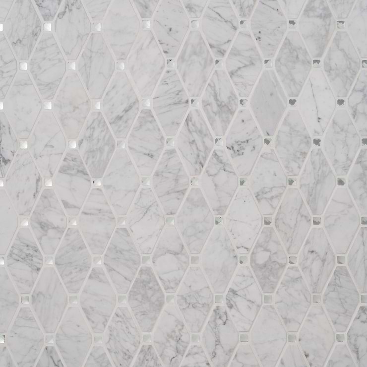 Reflection White Carrara 3x5 Diamond & Mirror Polished Marble & Glass Mosaic Tile