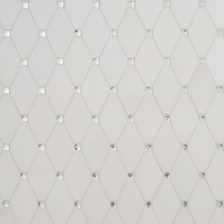 Reflection White Thassos 3x5 Diamond & Mirror Polished Marble & Glass Mosaic Tile
