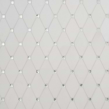 Reflection White Thassos 3x5 Diamond & Mirror Marble & Glass Mosaic - Sample