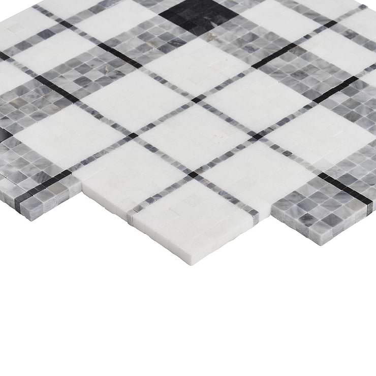 Microsaic Plaid Bardiglio Black & White Polished Marble Mosaic Tile