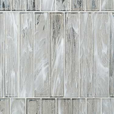 Komorebi Brick Mineral Ice Gray 2x12 Polished Glass Subway Tile - Sample