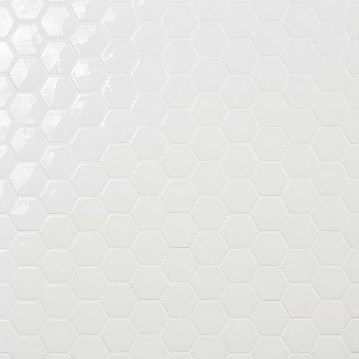 Nabi Glacier White 3" Hexagon Polished Glass Mosaic Tile