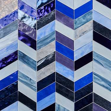 Meta Bayou Blue 2x5 Chevron Glossy Glass Mosaic by Elizabeth Sutton