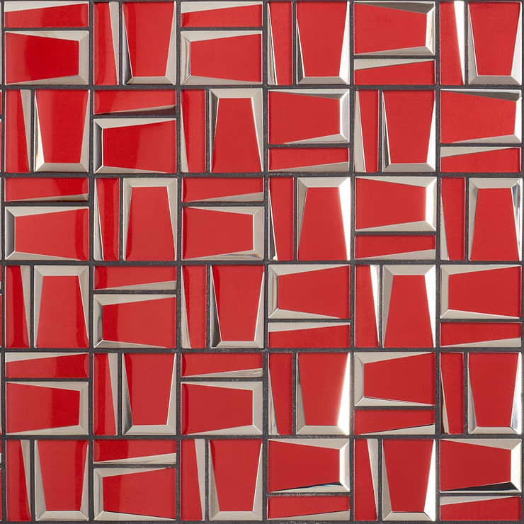 Rumi French Red Polished Mirrored Glass Mosaic Tile