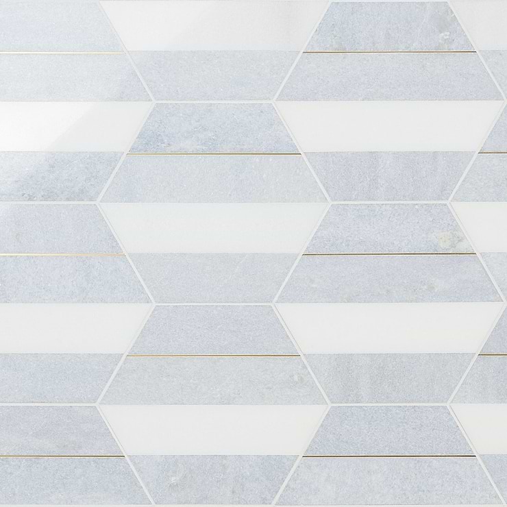 Margo Blue and Gold 9" Hexagon Polished Blue Celeste Marble and Brass Mosaic Tile