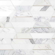 Margo White and Gold 9" Hexagon Polished Calacatta Marble and Brass Mosaic Tile