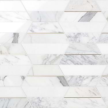 Margo Bianco White and Gold 9"  Hexagon Marble and Brass Mosaic Tile