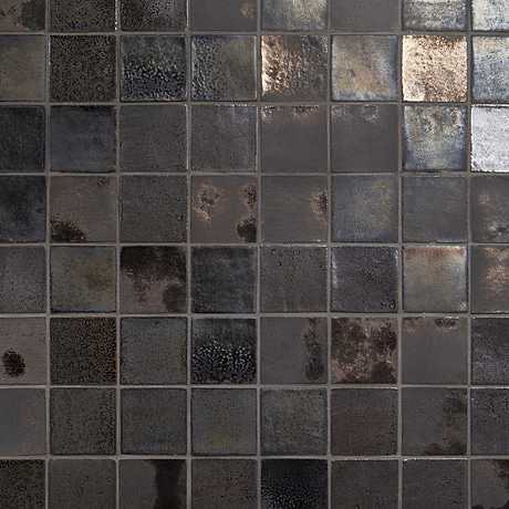 Emery Bronze and Silver Mixed Metallic 4x4 Square Handmade Crackled Terracotta Subway Tile