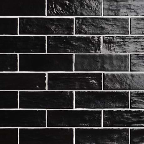 Sample-Montauk Jet Black 2x8 Mixed Finish Ceramic Subway Tile