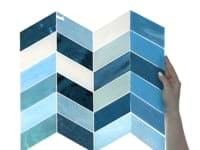 Elizabeth Sutton Meta Tulum Turquoise Blue 2x5 Chevron Glossy Glass Mosaic Tile