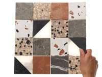 Elizabeth Sutton Artem Wren Terracotta & Gray 3x3 Polished & Honed Marble and Terrazzo Mosaic Tile