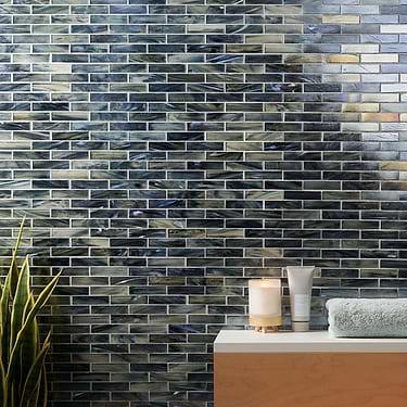 Artwater Iridescent Black 1x4 Brick Polished Glass Mosaic