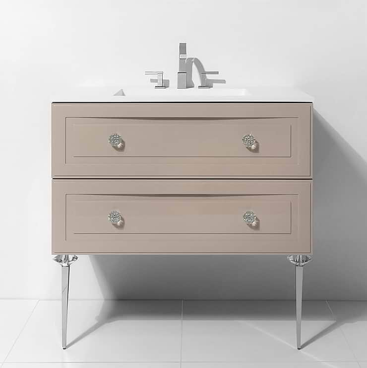 Alma Crema Beige 30" Vanity with Chrome and Lucite Legs and Hardware