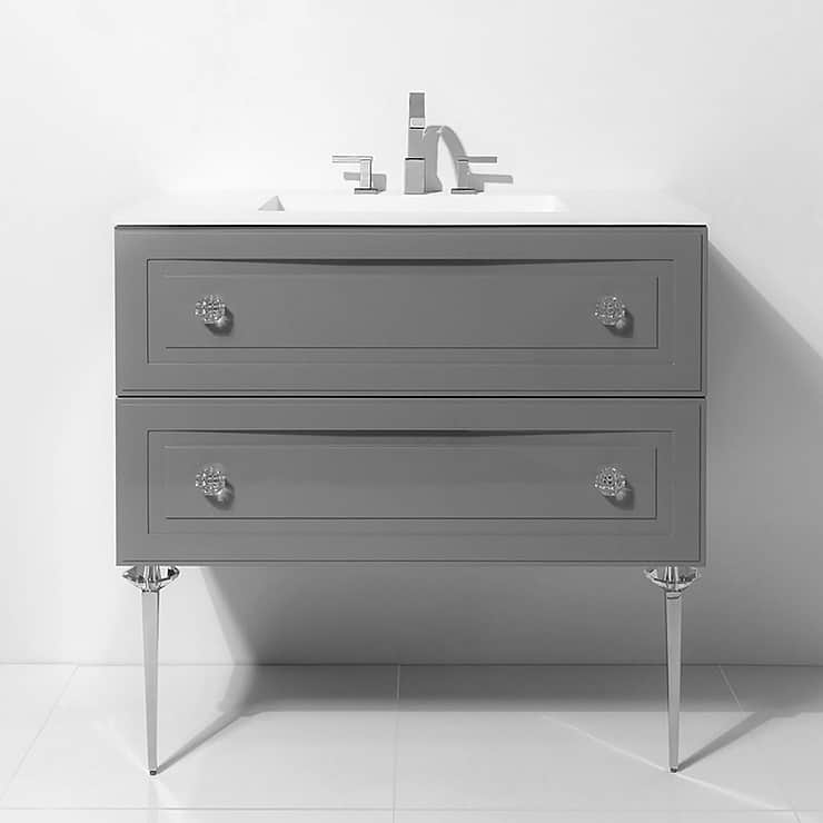 Alma Grigio Gray 42" Vanity with Chrome and Lucite Legs and Hardware