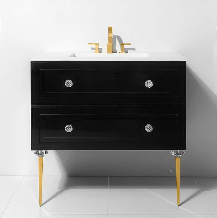 Alma Nero Black 30" Vanity with Gold  and Lucite Legs and Hardware