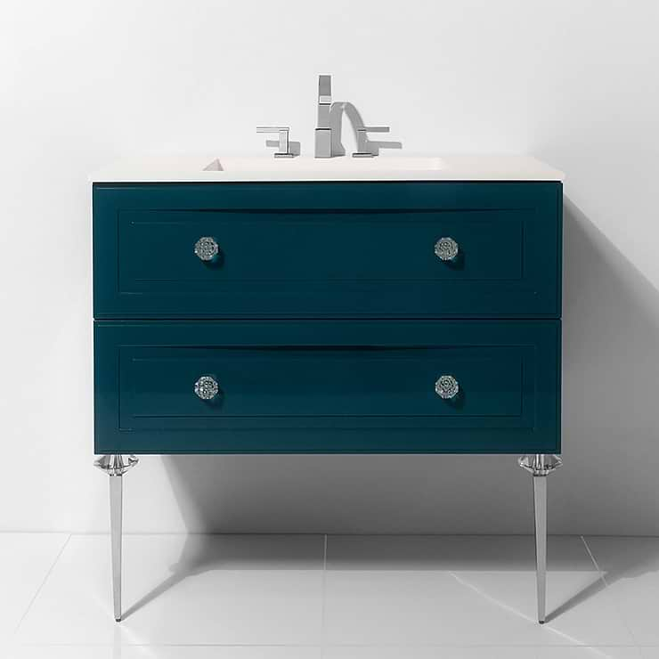 Alma Turchese Blue 42" Vanity with Chrome and Lucite Legs and Hardware