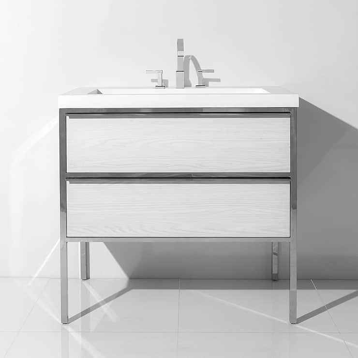 Element White and Chrome 30" Single Vanity with Integrated Top