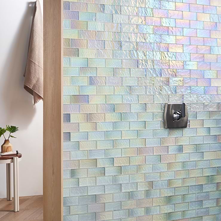 Splash Glacier White 2x4 Polished Glass Mosaic; in White Glass; for Backsplash, Bathroom Wall, Kitchen Wall, Outdoor Wall, Pool Tile, Shower Wall, Wall Tile; in Style Ideas Beach, Contemporary, Industrial, Mediterranean, Transitional, Tropical, Whimsical; released 2024; new, trends