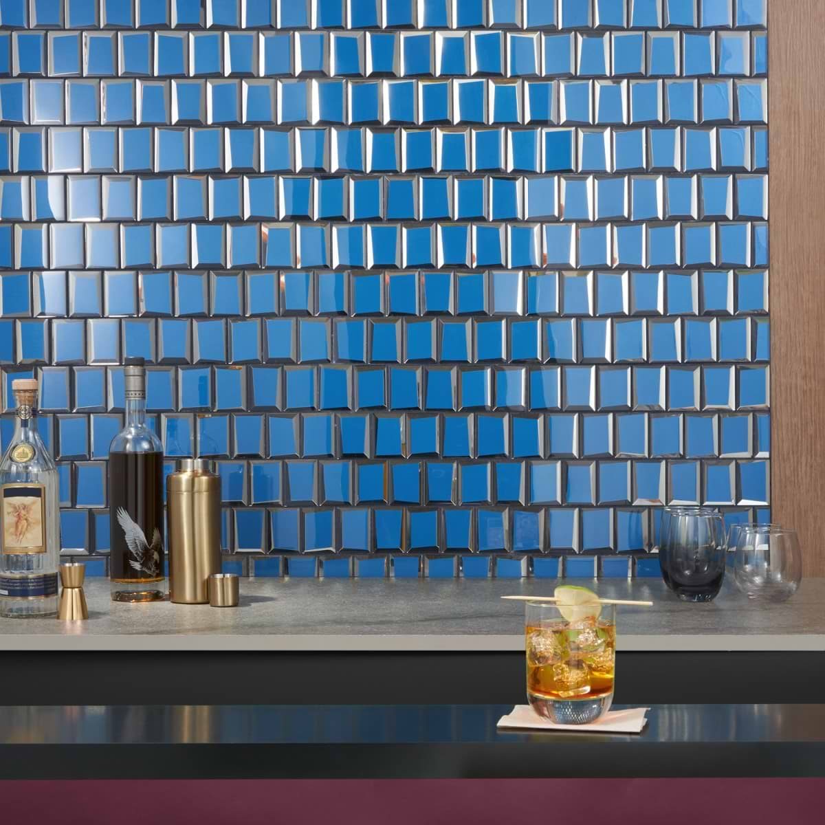 Rumi Glam Blue 2x3 Polished Mirrored Glass Mosaic Tile