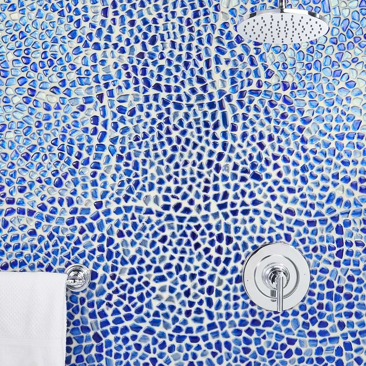 Komorebi Pebble Athens Blue Polished Glass Mosaic Tile