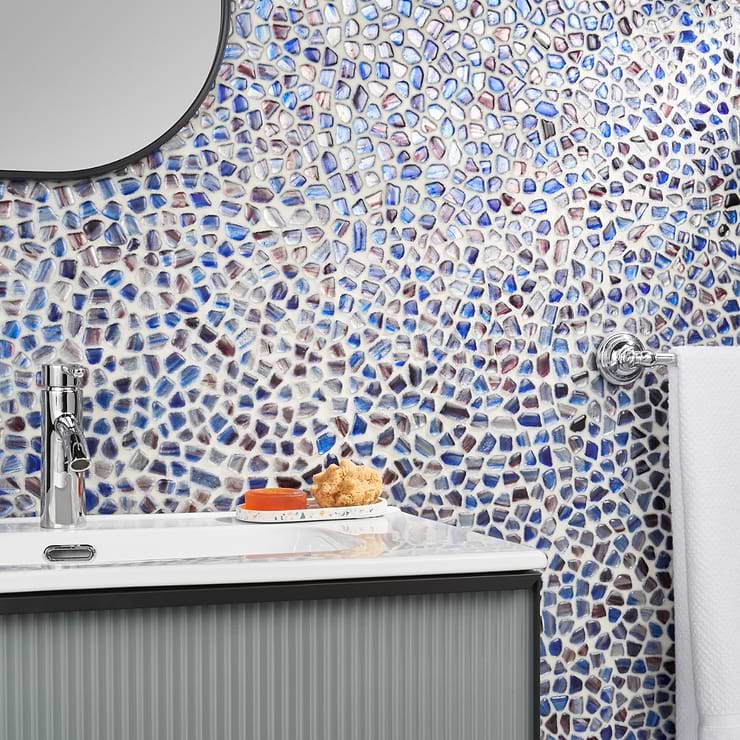 Komorebi Pebble Bayou Blue Polished Glass Mosaic Tile