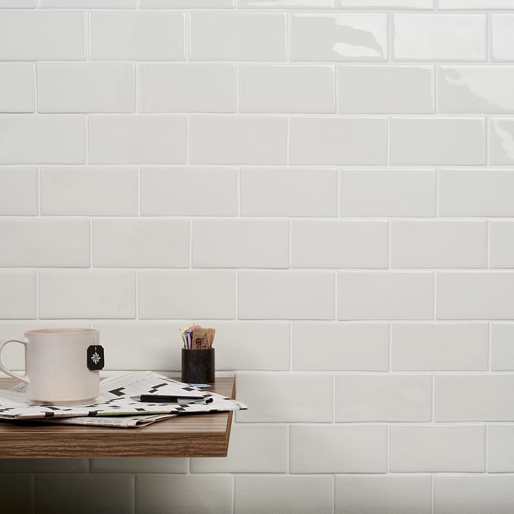 Nabi Glacier White 3x6 Crackled Glass Wall Tile