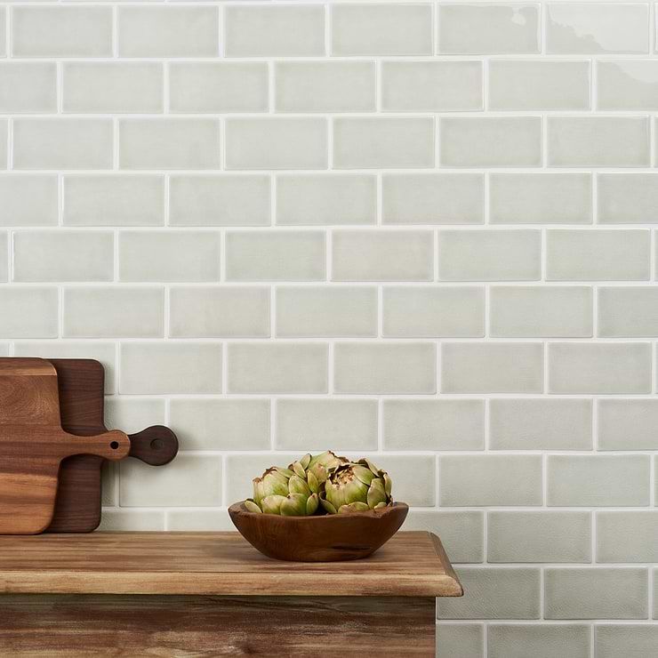 Nabi Subway Tundra Gray 3x6 Glossy Crackled Glass Tile | Tilebar.com