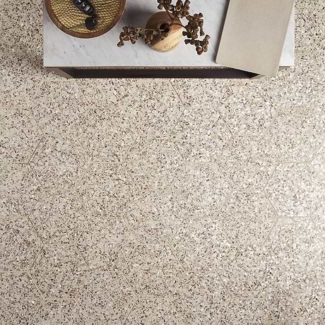 Reef Cream 8" Hexagon Polished Pearl Terrazzo Tile