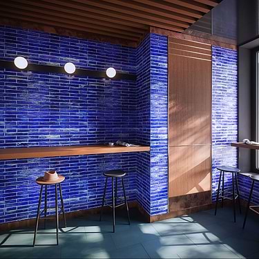 Komorebi Brick Athens Blue 2x12 Polished Glass Subway Tile