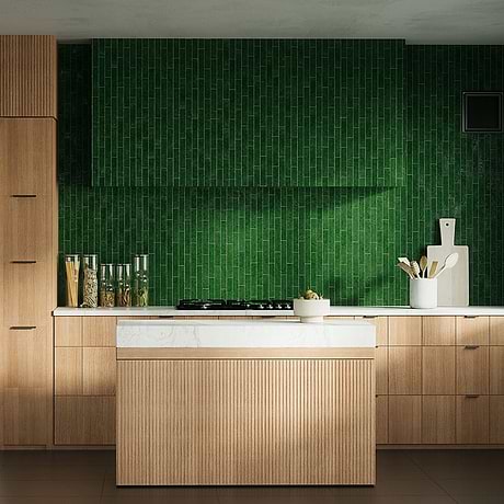 Wabi Sabi Emerald Green 1.5x9 Crackled Glossy Ceramic Tile