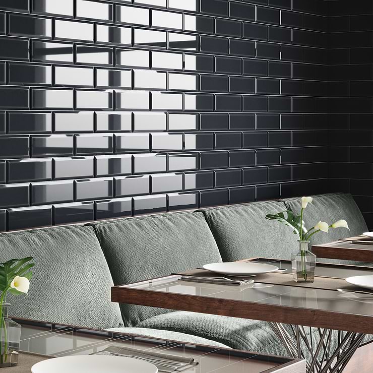 Rise Charcoal Gray 4x12 Beveled Glossy Ceramic Subway Tile