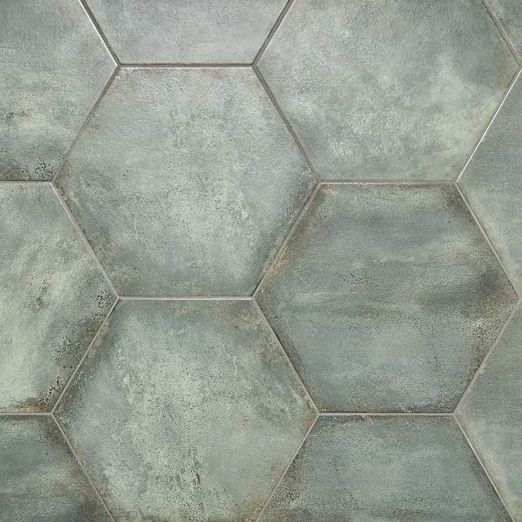 Angela Harris Flatiron Aquamarine 20" Large  Hexagon Matte Porcelain Tile