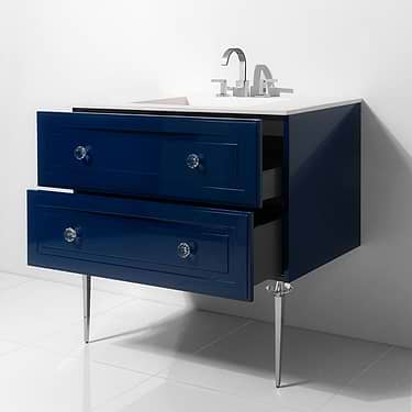 Alma Blue 30" Vanity with Chrome and Lucite Legs and Hardware