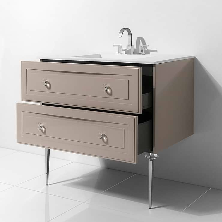 Alma Crema Beige 30" Vanity with Chrome and Lucite Legs and Hardware