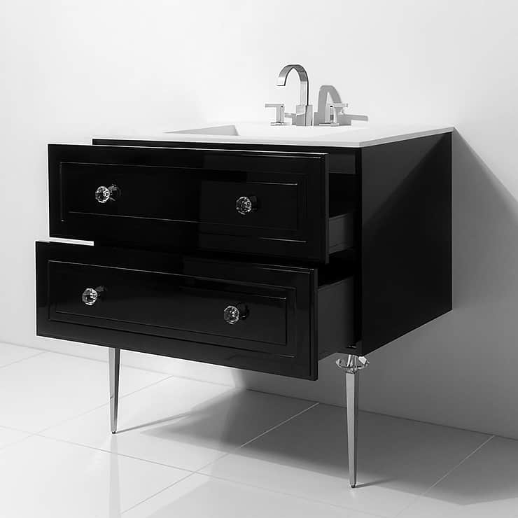 Alma Nero Black 30" Vanity with Chrome and Lucite Legs and Hardware