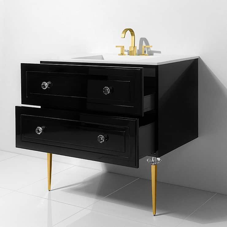 Alma Nero Black 30" Vanity with Gold  and Lucite Legs and Hardware