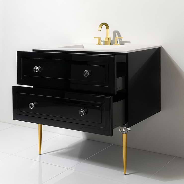 Alma Nero Black 36" Vanity with Gold and Lucite Legs and Hardware