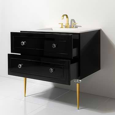 Alma Nero Black 42" Vanity with Gold Legs and Lucite Hardware