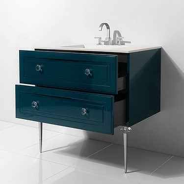 Alma Turchese Blue 36" Vanity with Chrome and Lucite Legs and Hardware