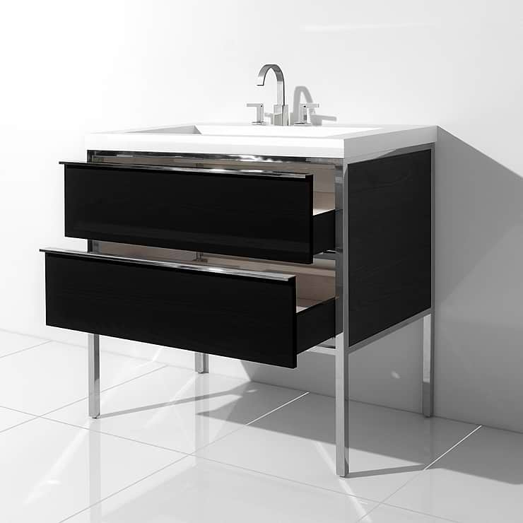 Element Black and Chrome 30" Single Vanity with Integrated Top