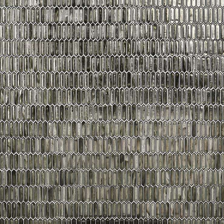 Komorebi Picket Rainforest Dew Gray 1x3 Polished Glass Mosaic Tile